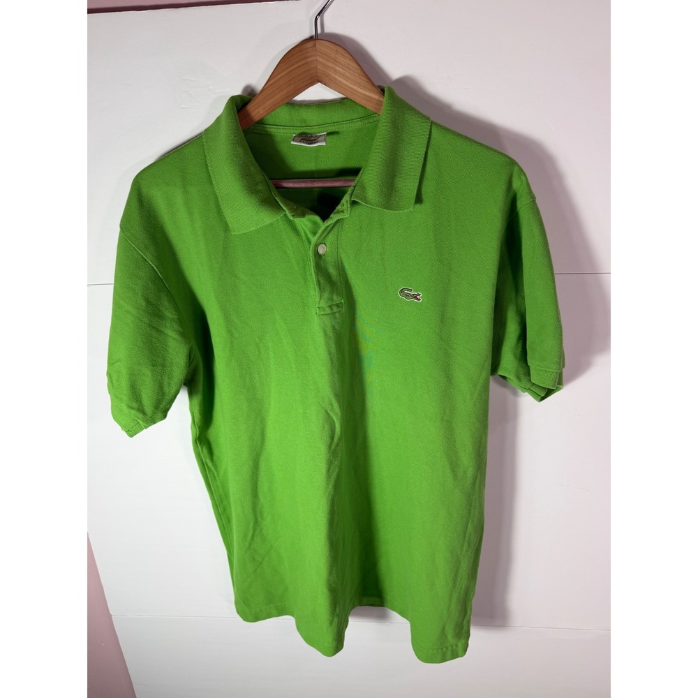 Lacoste Mens Lime Green Short Sleeve Pique Polo Shirt Made in France Size 7 XL